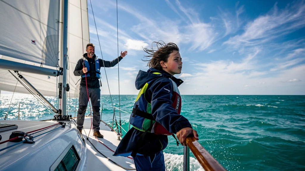 Jeune navigateur apprenant à lire le vent avant les manœuvres lors de son premier stage de voile