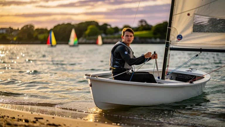 Apprendre la voile sur dériveur, plus formateur qu'habitable, dans un paysage côtier au coucher de soleil