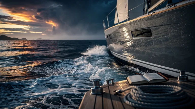 Sailboat motor navigation au crépuscule illustrant le faux confort de rentrer plus vite en mer